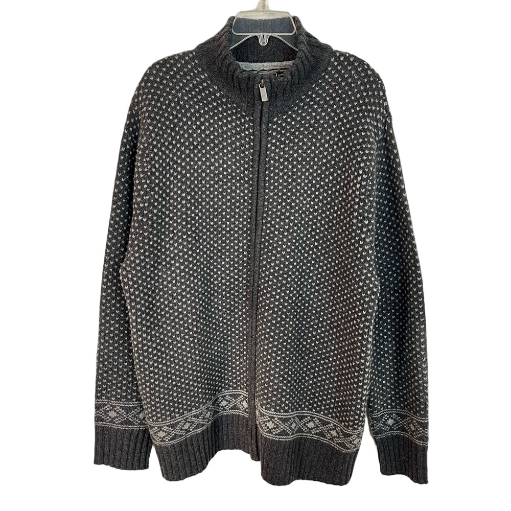 Hudson North Mens Lambswool Blend Gray Patterned Zip Front Cowl Neck Cardigan XL
